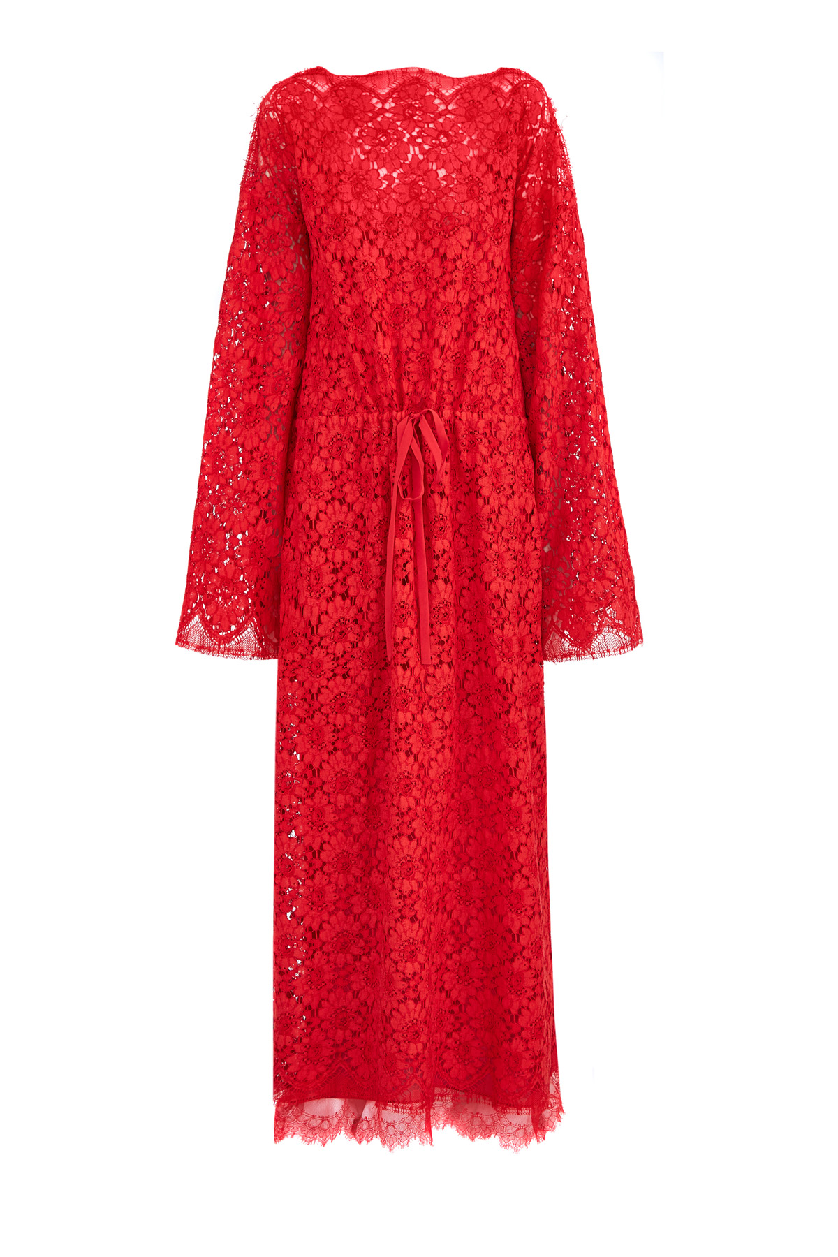 Платье из кружевного полотна Rebrodé ручной работы GUCCI, цвет красный, размер 48 - фото 1